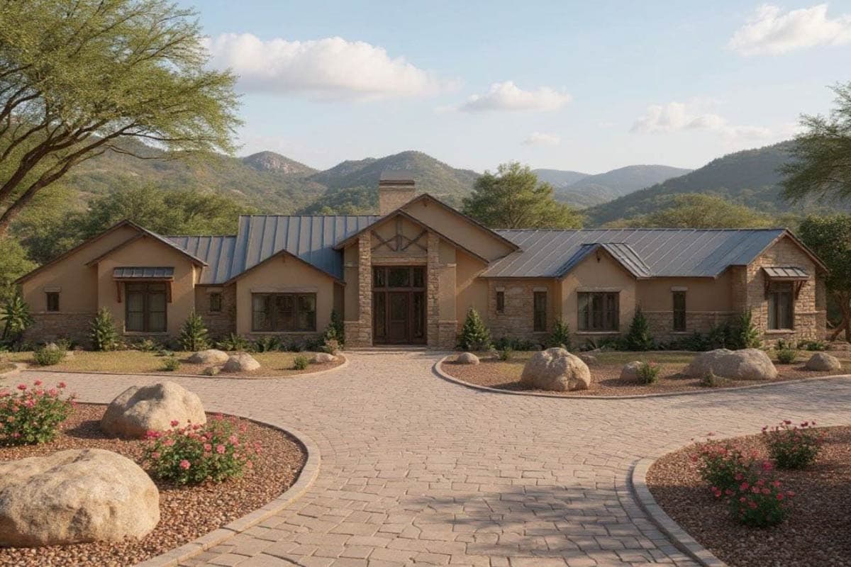 Plan image - 54054LK:Southwest Ranch House Plan with 3 Bedrooms and Wraparound Rear Porch