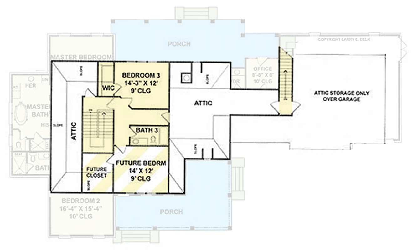 Plan 54055LK: Spacious Craftsman House Plan with 3 Beds, Home Office, and Large Porch - Floor Plan - 2nd Floor - Craftsman, New American, Traditional