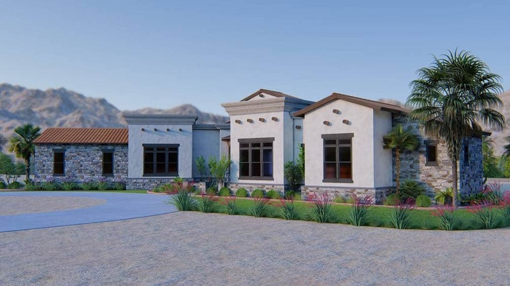 Plan 54056LK: Spanish House Plan with 4 Bedrooms and Angled 3-Car Garage - Image #2 - Mediterranean, Spanish