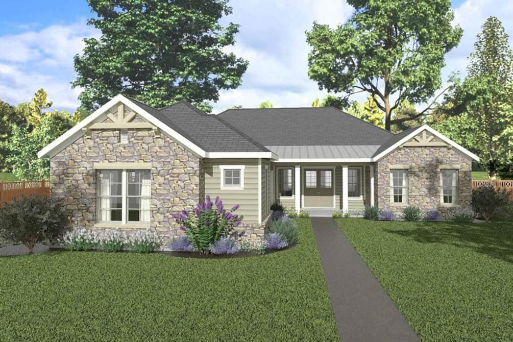 Plan 54058LK: Rustic Ranch House Plan with 3 Bedrooms and 3-Car Garage - Image #1 - Ranch, Traditional