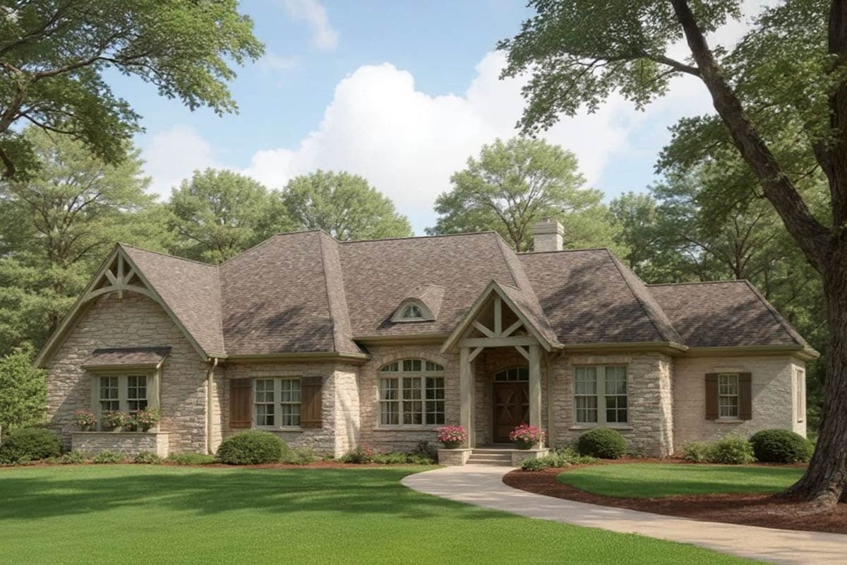 Plan image - 54059LK:Charming Stone European House Plan with 4 Bedrooms and 2-Car Garage