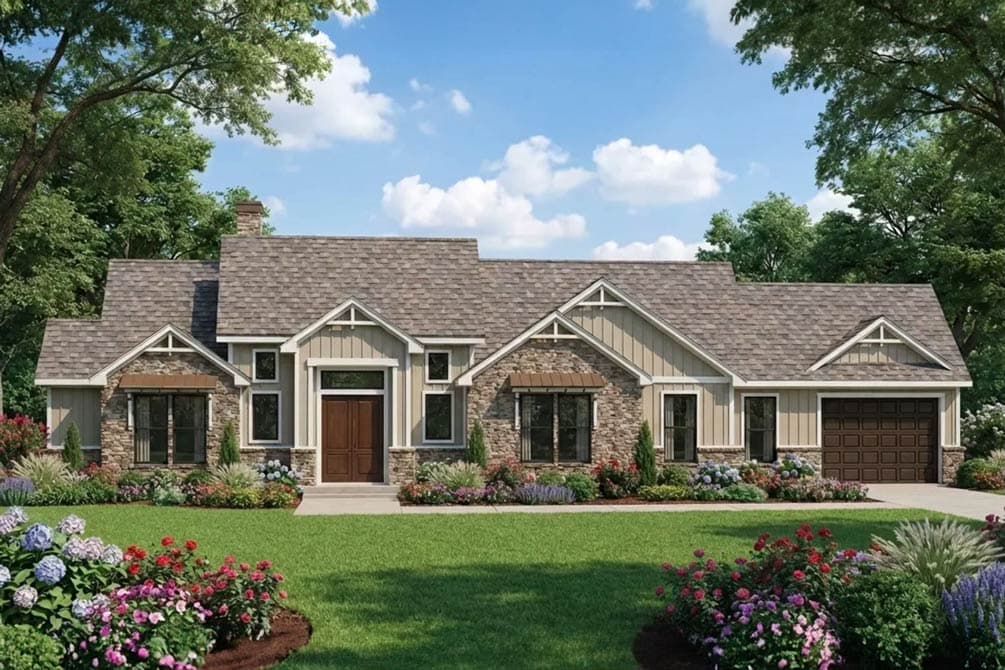 Plan image - 54060LK:Craftsman Ranch House Plan with Office and Boat Garage