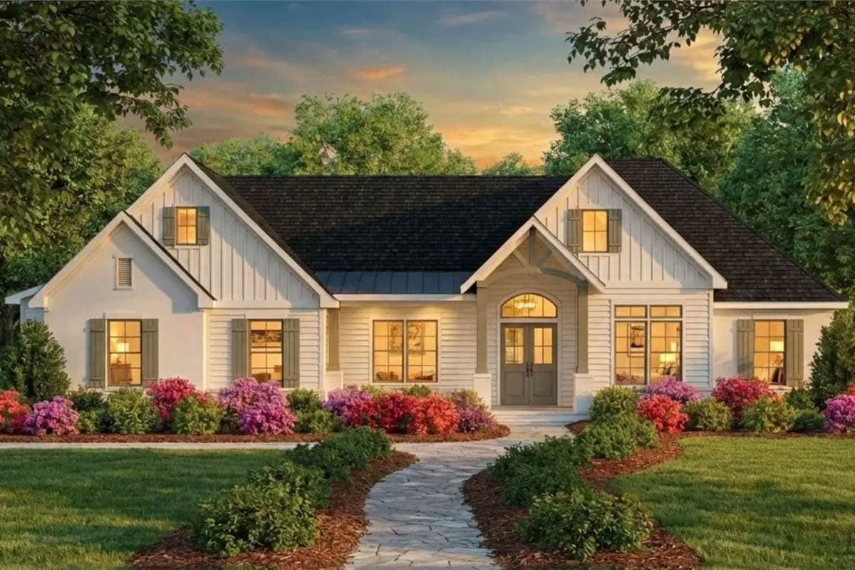 Plan 54061LK: Modern Craftsman Farmhouse House Plan with 4 Bedrooms and 3-Car Garage - Image #1 - Country, Craftsman, New American