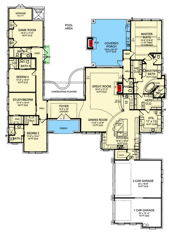 Plan 54063LK: Spanish Mediterranean House Plan with 4 Bedrooms and Outdoor Living - Floor Plan - Image #7 - Mediterranean, Spanish