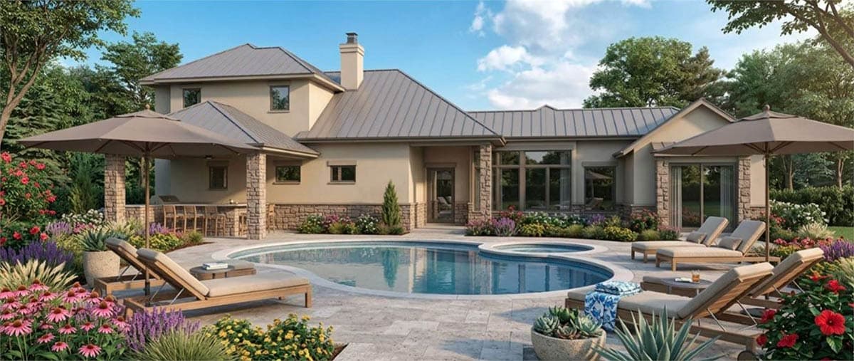 Plan 54064LK: Modern Hill Country House Plan with 4 Bedrooms, Game Room, and 3-Car Garage - Image #2 - Craftsman, Hill Country, Southwest, Transitional