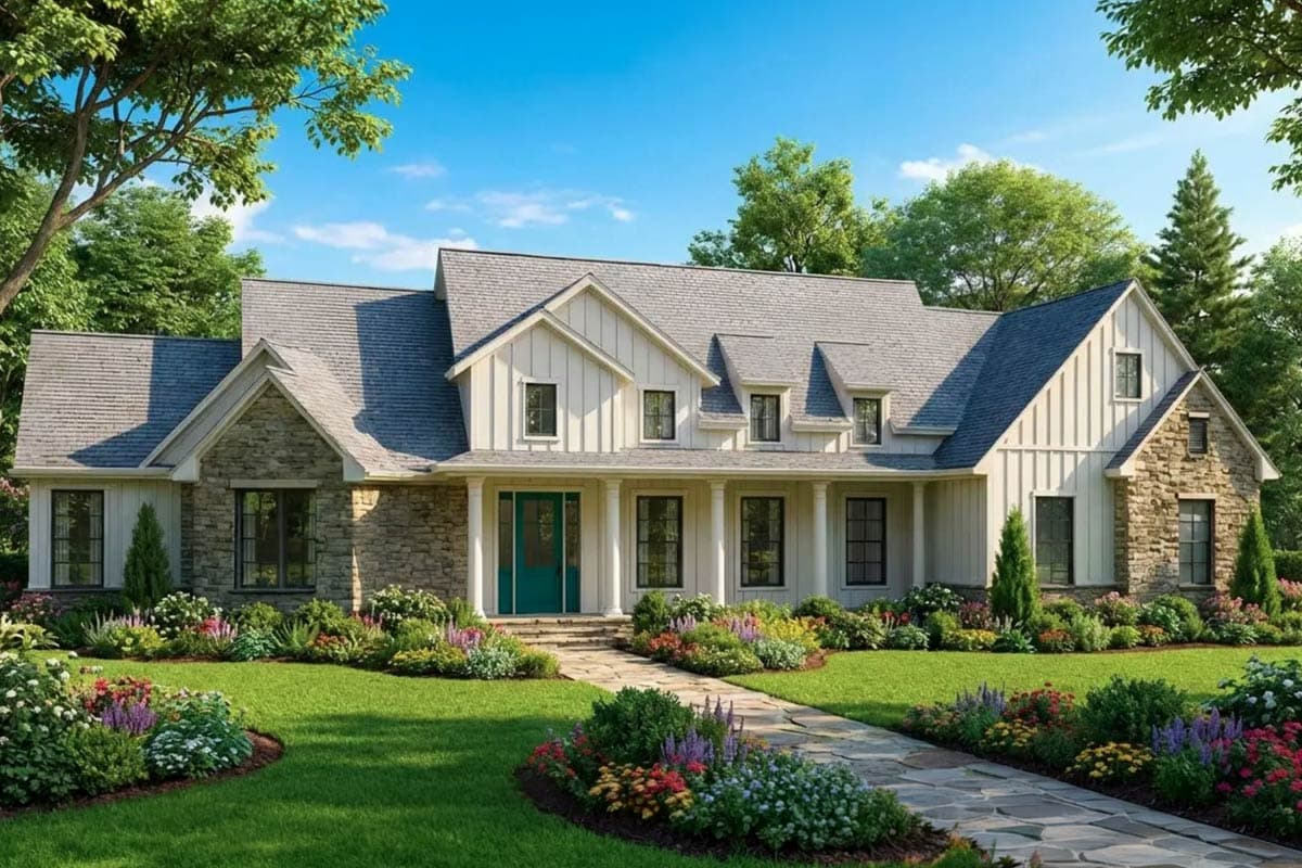 Plan 54065LK: Expansive Modern Farmhouse House Plan with 4 Beds and Outdoor Living - Image #2 - Modern Farmhouse, New American