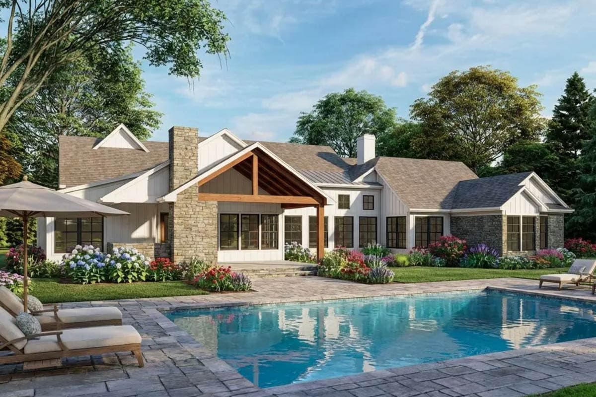 Plan 54065LK: Expansive Modern Farmhouse House Plan with 4 Beds and Outdoor Living - Image #3 - Modern Farmhouse, New American