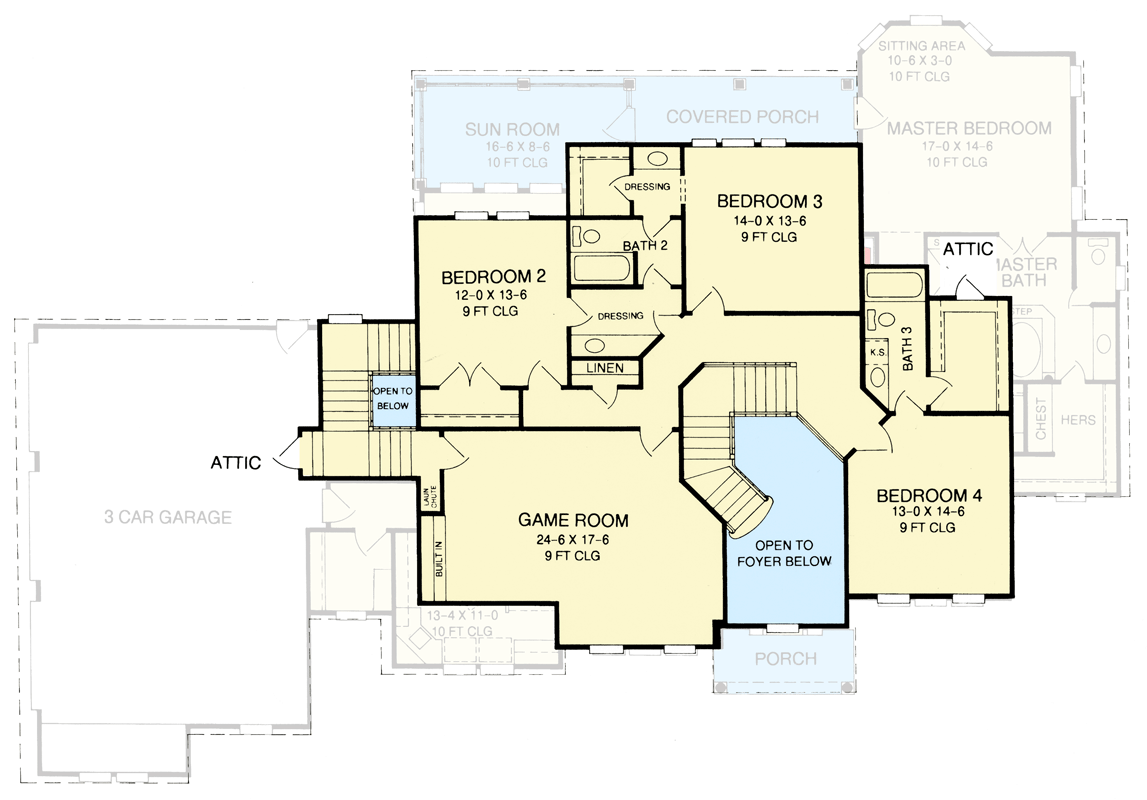 Plan 54069LK: European House Plan with First Floor Master and 3-Car Garage - Floor Plan - Image #3 - European, French Country