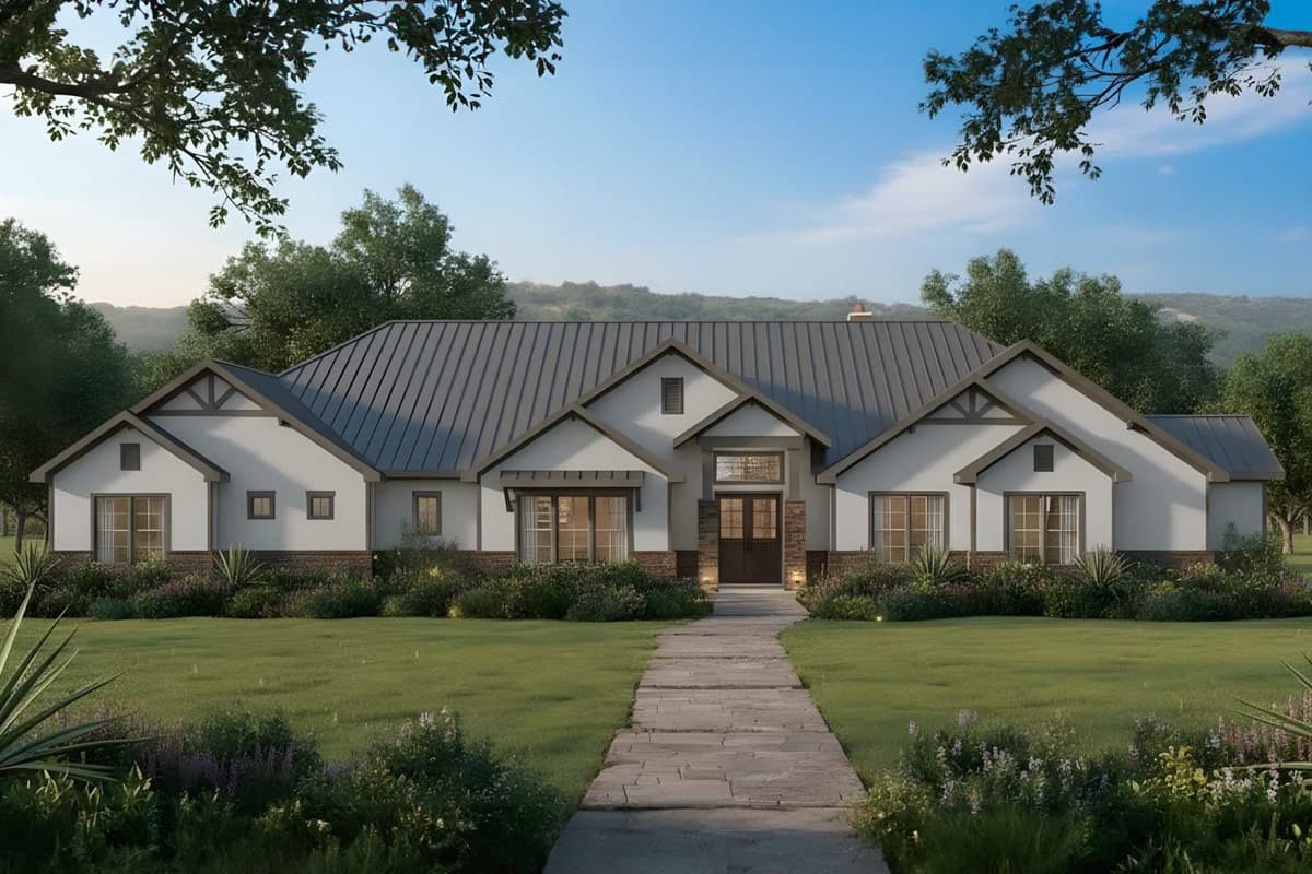 Plan image - 54072LK:Modern Farmhouse Ranch House Plan with 4 Beds and Grand Porches