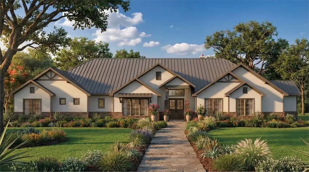 Plan 54072LK: Modern Farmhouse Ranch House Plan with 4 Beds and Grand Porches - Image #4 - Hill Country, Modern Farmhouse, Ranch