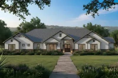 Modern Farmhouse Ranch House Plan with 4 Beds and Grand Porches