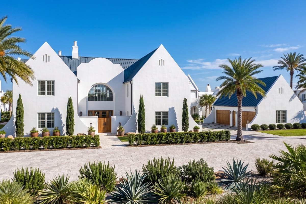 Grand Coastal Contemporary House Plan with 6 Bedrooms and Two-Story Great Room