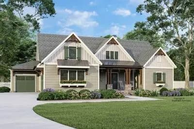 Craftsman Farmhouse House Plan with 4 Bedrooms, Media Room, and 3-Car Garage