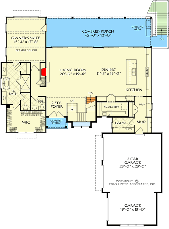 Plan 710451BTZ: Contemporary Southern House Plan with 4 Beds, 3-Car Garage, and Outdoor Kitchen - Floor Plan - Main Level - Contemporary, Southern, Southern Traditional, Transitional