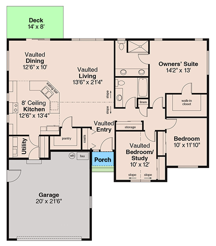 Plan 720180DA: Traditional Ranch House Plan with 3 Bedrooms and Vaulted Living - Floor Plan - Main Level - Northwest, Ranch, Traditional