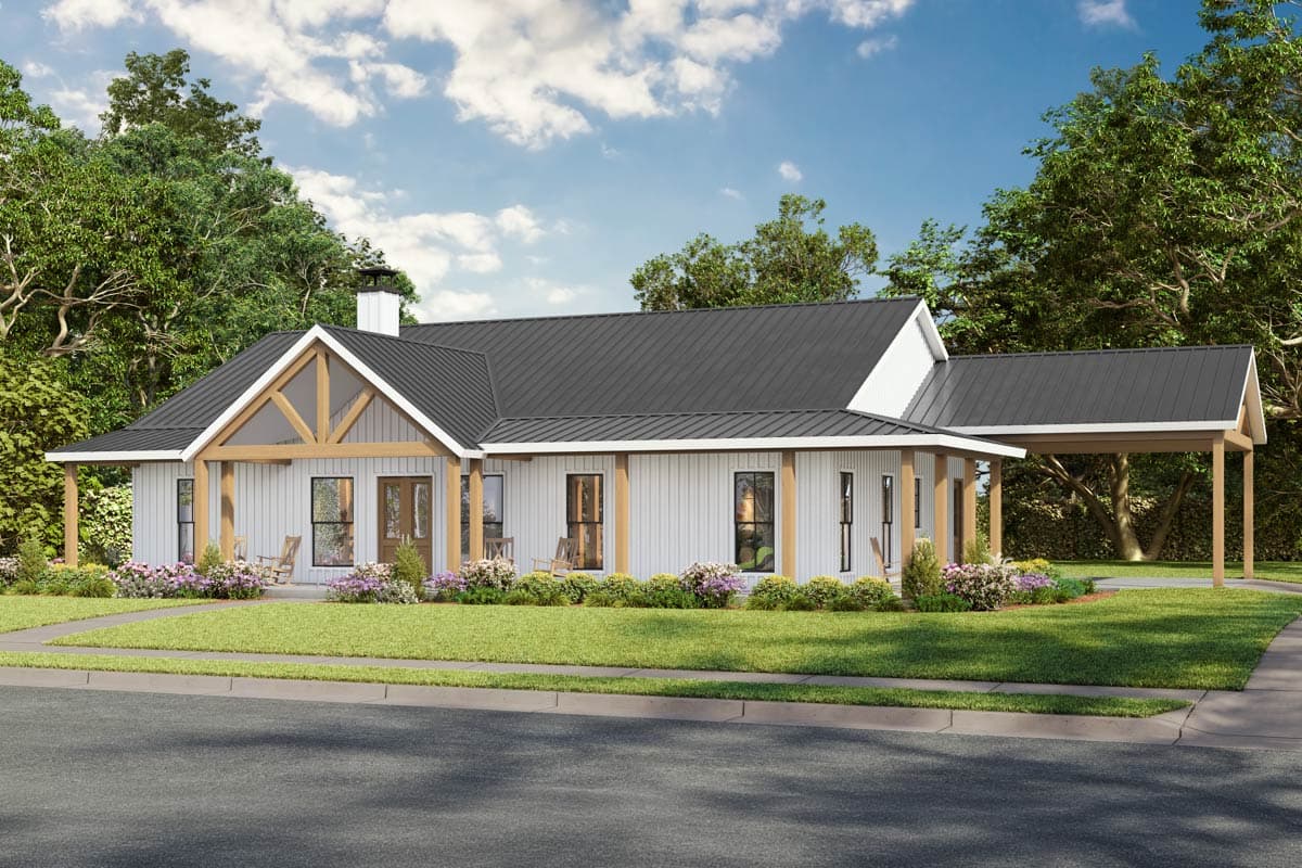 Plan image - 170015ADS:Modern Barndominium House Plan with 3 Beds, Carport, and Home Office