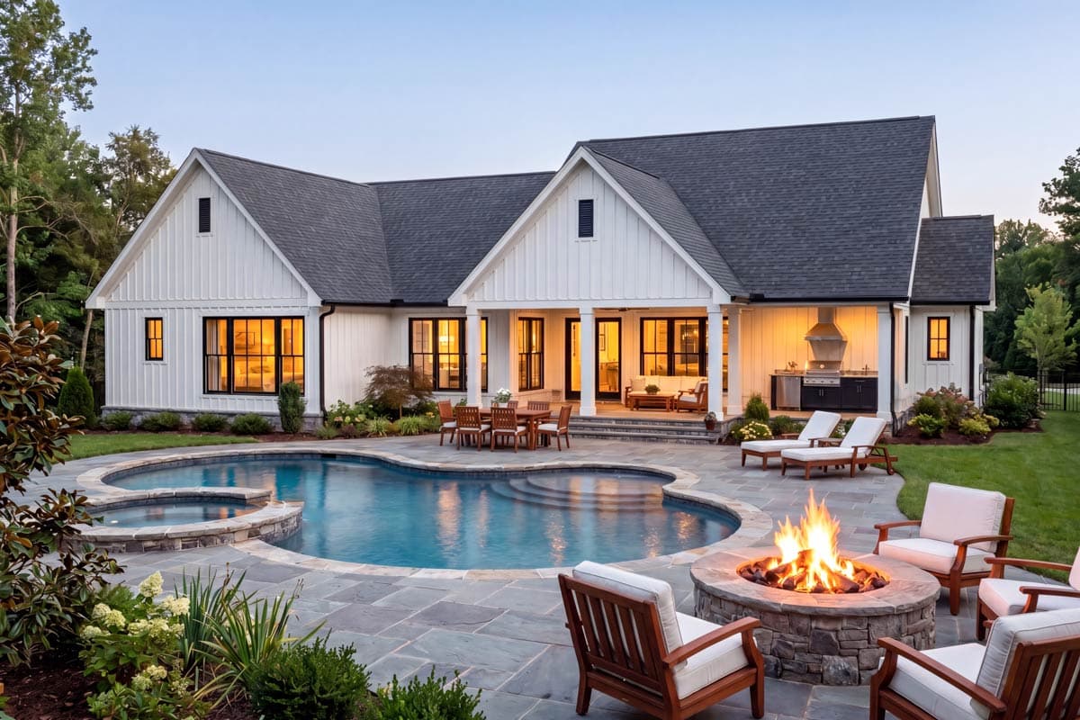 Plan 52039HZ: Modern Transitional  House Plan with Split Bedrooms and Outdoor Kitchen - Image #4 - Modern, Southern, Transitional