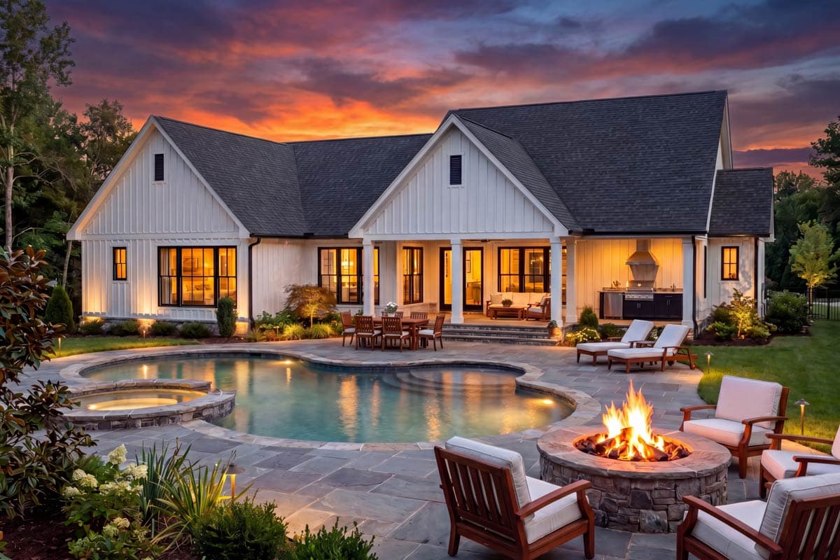 Plan 52039HZ: Modern Transitional  House Plan with Split Bedrooms and Outdoor Kitchen - Image #5 - Modern, Southern, Transitional