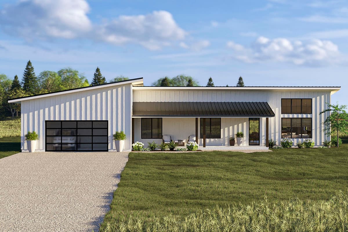 Plan 623636DJ: Modern Barndominium House Plan: 3 Beds, 2,443 Sq Ft, Split Layout - Image #2 - Barndominium, Contemporary