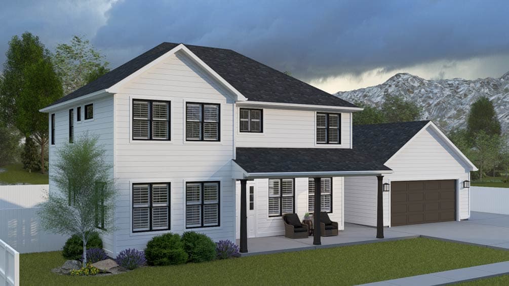 Plan 61749UT: Traditional Farmhouse House Plan with 3 Bedrooms, Loft, and Front Garage - Image #3 - Farmhouse, Traditional
