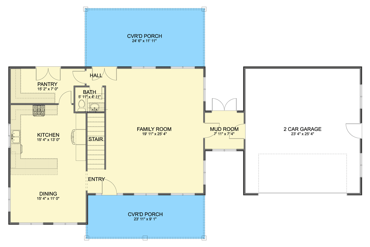 Plan 61749UT: Traditional Farmhouse House Plan with 3 Bedrooms, Loft, and Front Garage - Floor Plan - Main Level - Farmhouse, Traditional