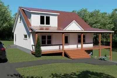 Country Farmhouse House Plan with 3 Beds and Wraparound Porch