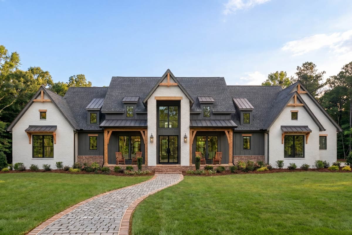 Plan 56570SM: Modern Farmhouse House Plan with 4 Beds, 3-Car Garage, and Outdoor Kitchen - Image #1 - Craftsman, Modern Farmhouse, New American, Transitional