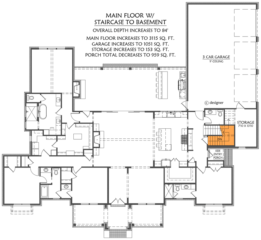 Plan 56570SM: Modern Farmhouse House Plan with 4 Beds, 3-Car Garage, and Outdoor Kitchen - Floor Plan - Main Level - Basement Stair Location - Craftsman, Modern Farmhouse, New American, Transitional