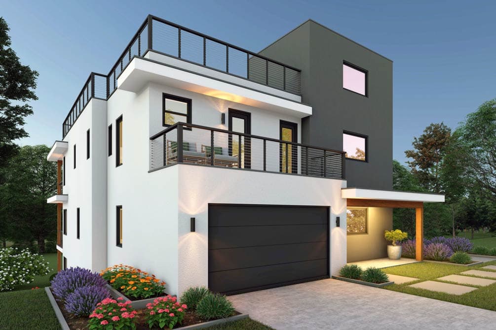 Plan 680663VR: Expansive Modern House Plan with Elevator and Abundant Outdoor Space - Image #2 - Contemporary, Modern