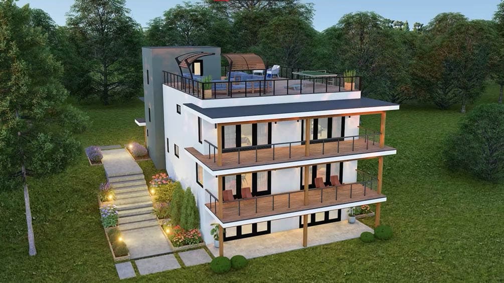 Plan 680663VR: Expansive Modern House Plan with Elevator and Abundant Outdoor Space - Image #3 - Contemporary, Modern