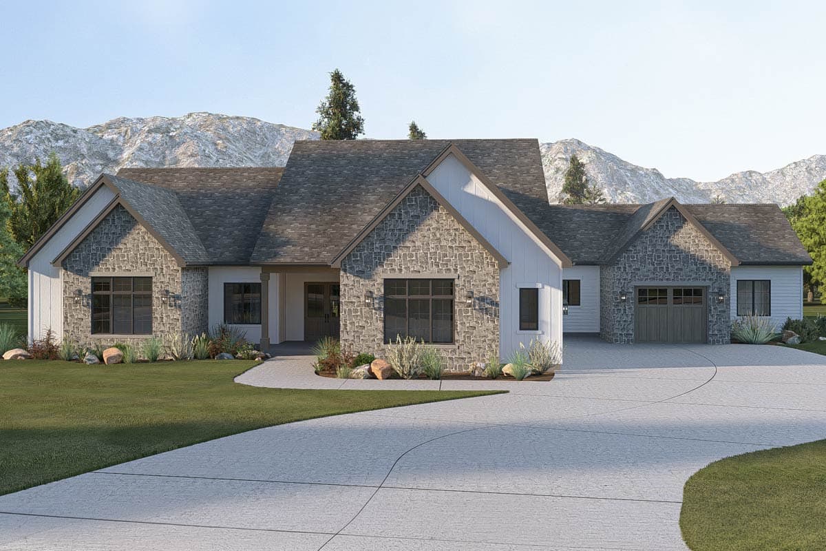 Plan 623637DJ: Contemporary Modern Farmhouse House Plan with 4 Beds and In-Law Suite - Image #2 - Contemporary, Modern Farmhouse