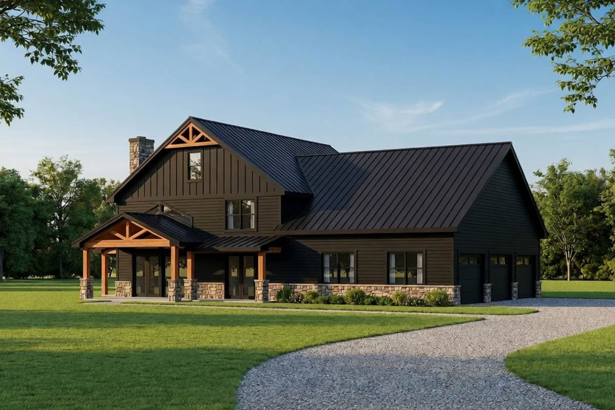 Plan 42749DB: Modern Barndominium House Plan with Wraparound Porch - Image #3 - Barndominium, Country, Farmhouse