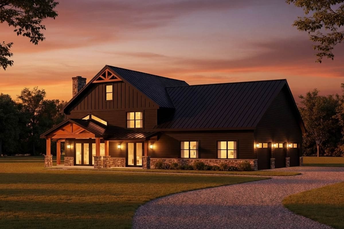 Plan 42749DB: Modern Barndominium House Plan with Wraparound Porch - Image #4 - Barndominium, Country, Farmhouse