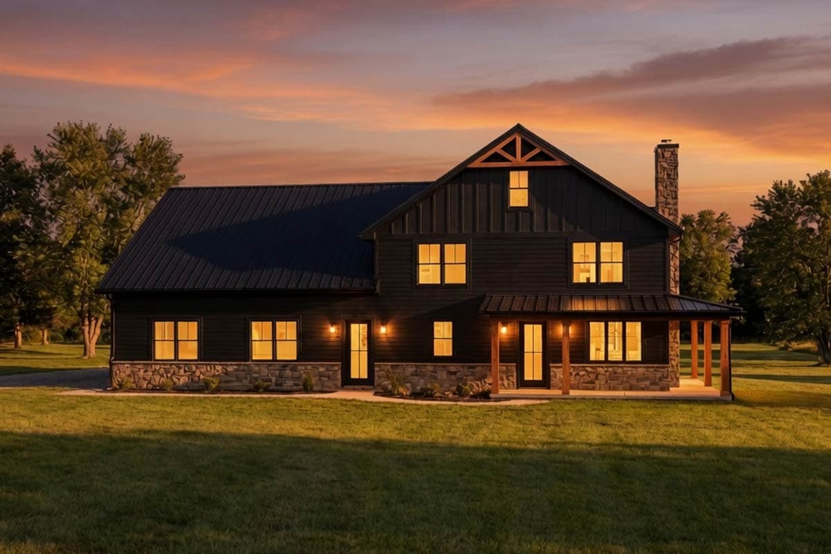 Plan 42749DB: Modern Barndominium House Plan with Wraparound Porch - Image #2 - Barndominium, Country, Farmhouse