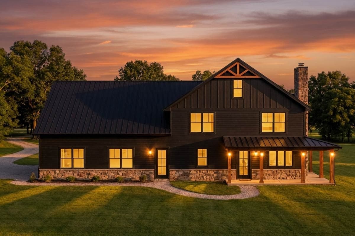 Plan 42749DB: Modern Barndominium House Plan with Wraparound Porch - Image #5 - Barndominium, Country, Farmhouse