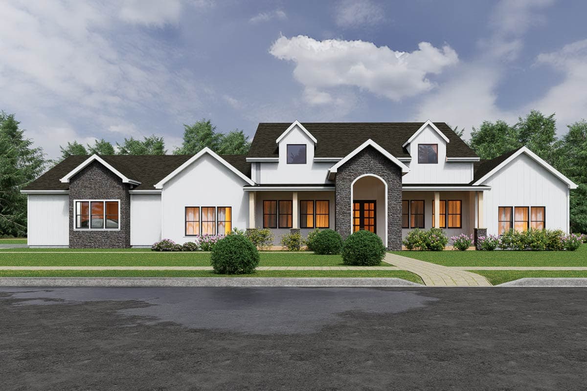 Plan 850030PKE: Modern Transitional House Plan with 4 Split Bedrooms and 3-Car Garage - Image #1 - Contemporary, Modern, Transitional