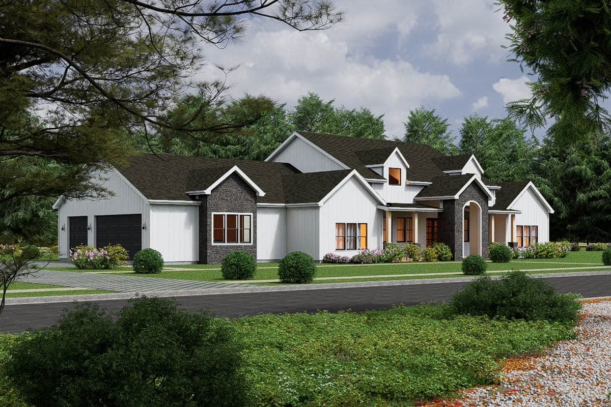 Plan 850030PKE: Modern Transitional House Plan with 4 Split Bedrooms and 3-Car Garage - Image #6 - Contemporary, Modern, Transitional