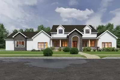 Modern Transitional House Plan with 4 Split Bedrooms and 3-Car Garage