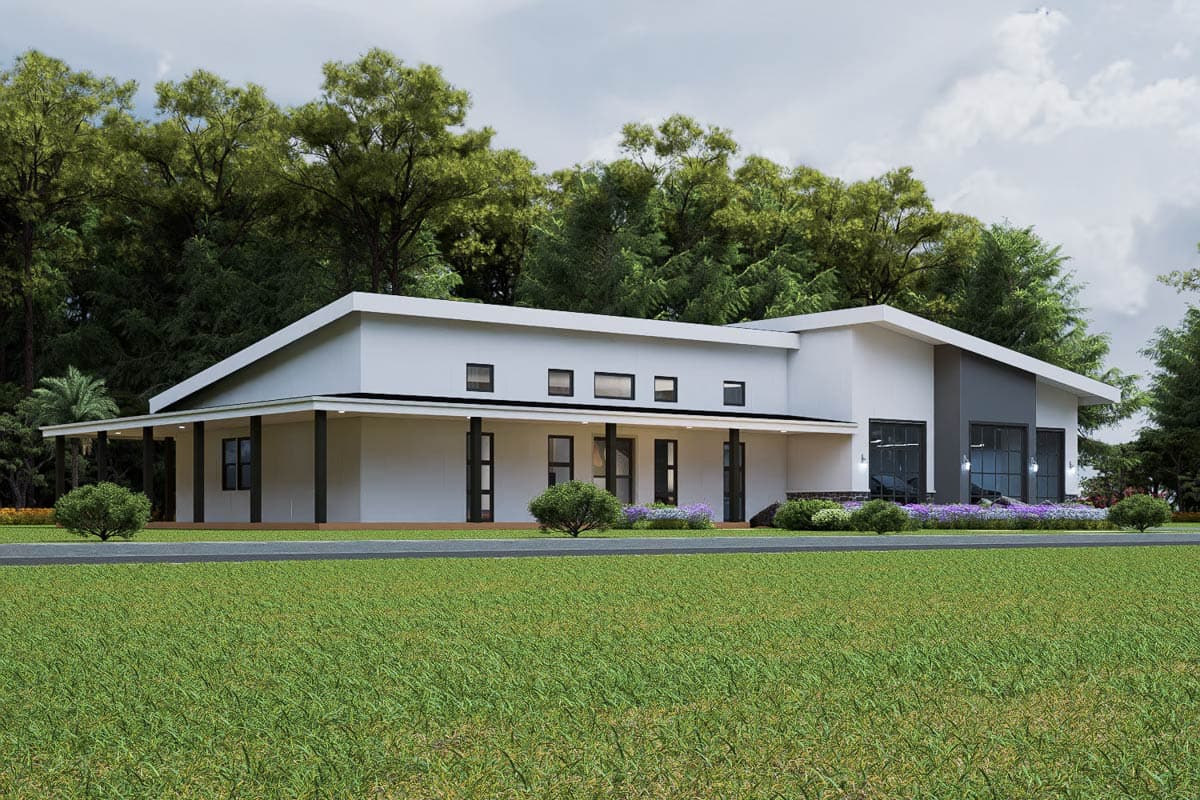 Plan 850031PKE: Contemporary 4-Bedroom House Plan with Wraparound Porch and 3-Car Garage - Image #3 - Contemporary, Modern