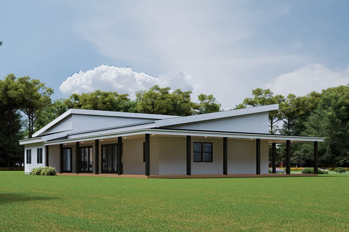 Plan 850031PKE: Contemporary 4-Bedroom House Plan with Wraparound Porch and 3-Car Garage - Image #2 - Contemporary, Modern