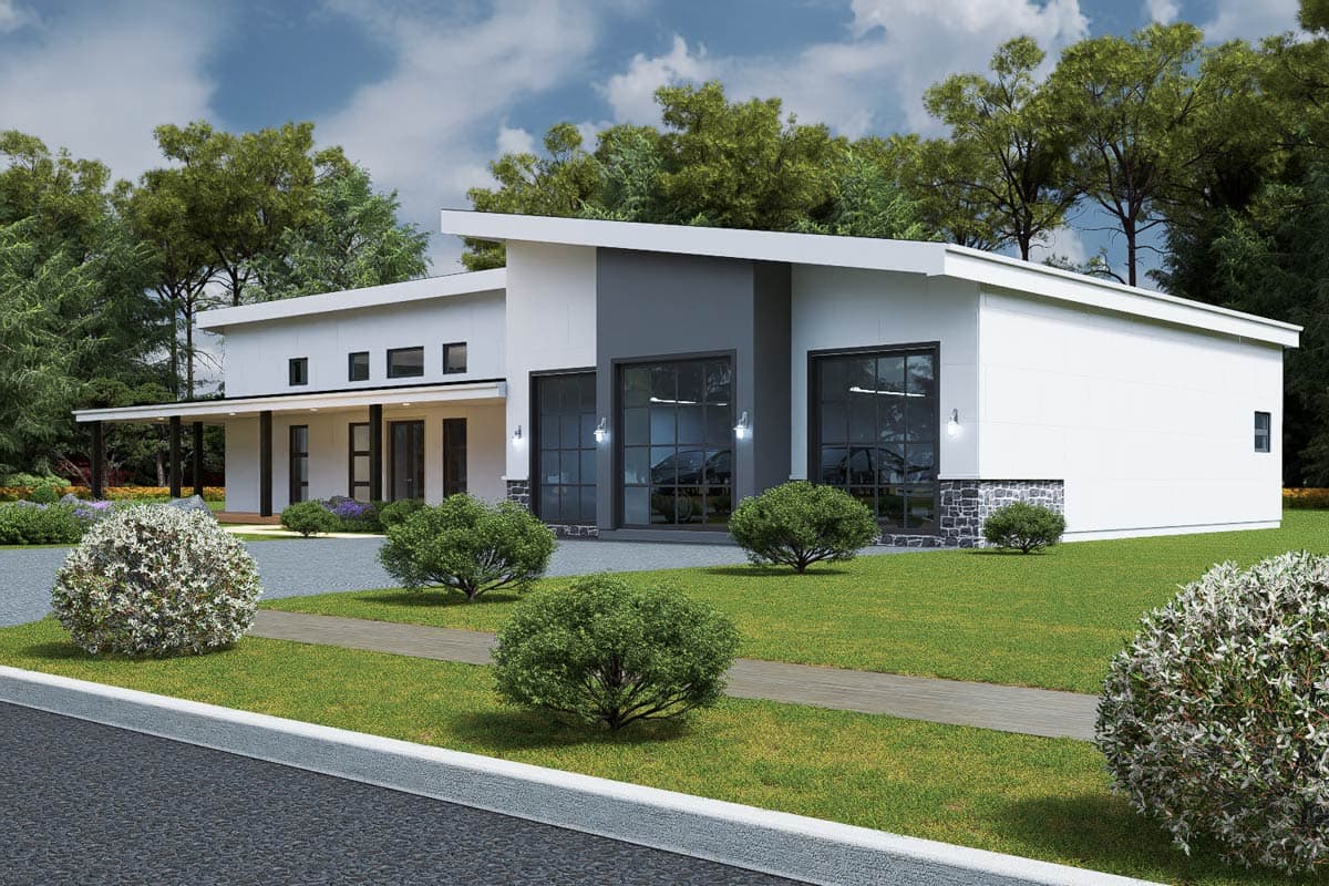 Plan 850031PKE: Contemporary 4-Bedroom House Plan with Wraparound Porch and 3-Car Garage - Image #4 - Contemporary, Modern