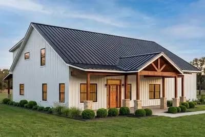Modern Barndominium House Plan with 3 Beds and Vaulted Great Room