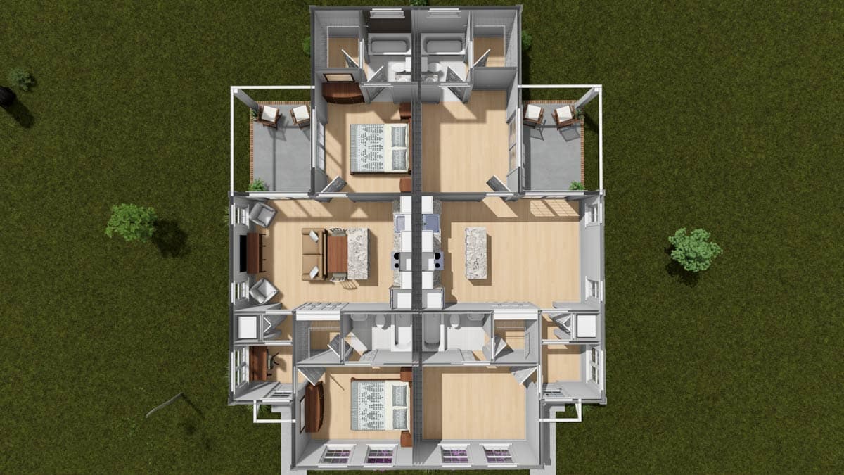 Plan 52547WM: Country Duplex House Plan with 4 Bedrooms and Split Living - Image #11 - Country, Traditional