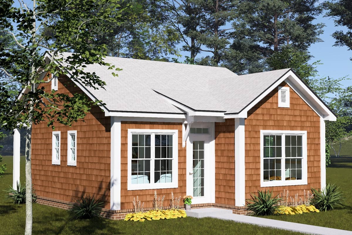 Plan 52552WM: Traditional Cottage House Plan with 2 Split Bedrooms and Vaulted Great Room - Image #3 - Cottage, Traditional