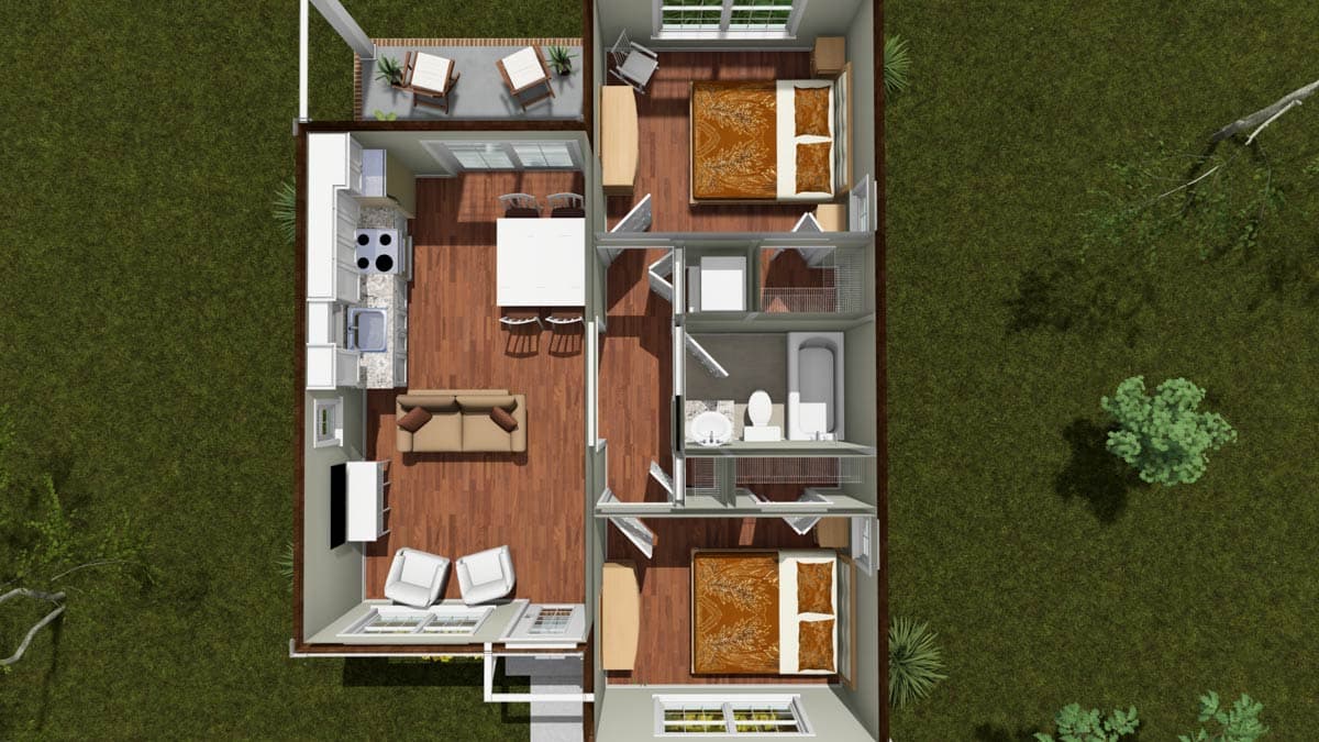 Plan 52552WM: Traditional Cottage House Plan with 2 Split Bedrooms and Vaulted Great Room - Image #10 - Cottage, Traditional