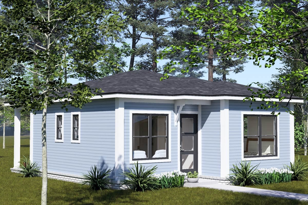 Plan 52554WM: Cozy Traditional 2-Bedroom, 1-Bath House Plan with Rear Porch - Image #2 - Traditional