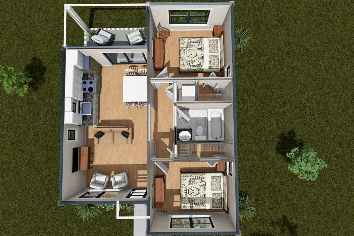 Plan 52554WM: Cozy Traditional 2-Bedroom, 1-Bath House Plan with Rear Porch - Image #10 - Traditional
