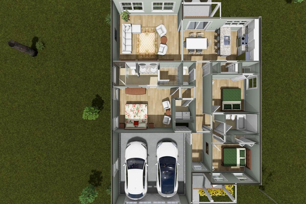 Plan 52555WM: harming Ranch House Plan with 3 Bedrooms, Mudroom, and 2-Car Garage - Image #12 - Ranch, Traditional