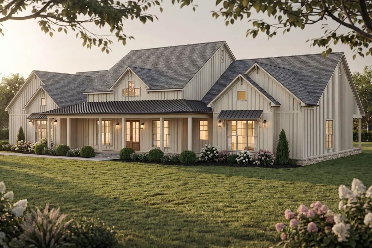 Plan 70967MK: Modern Farmhouse House Plan with 4 Bedrooms and 4-Car Garage - Image #3 - Farmhouse, Modern Farmhouse