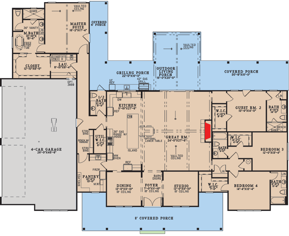 Plan 70967MK: Modern Farmhouse House Plan with 4 Bedrooms and 4-Car Garage - Floor Plan - Image #12 - Farmhouse, Modern Farmhouse